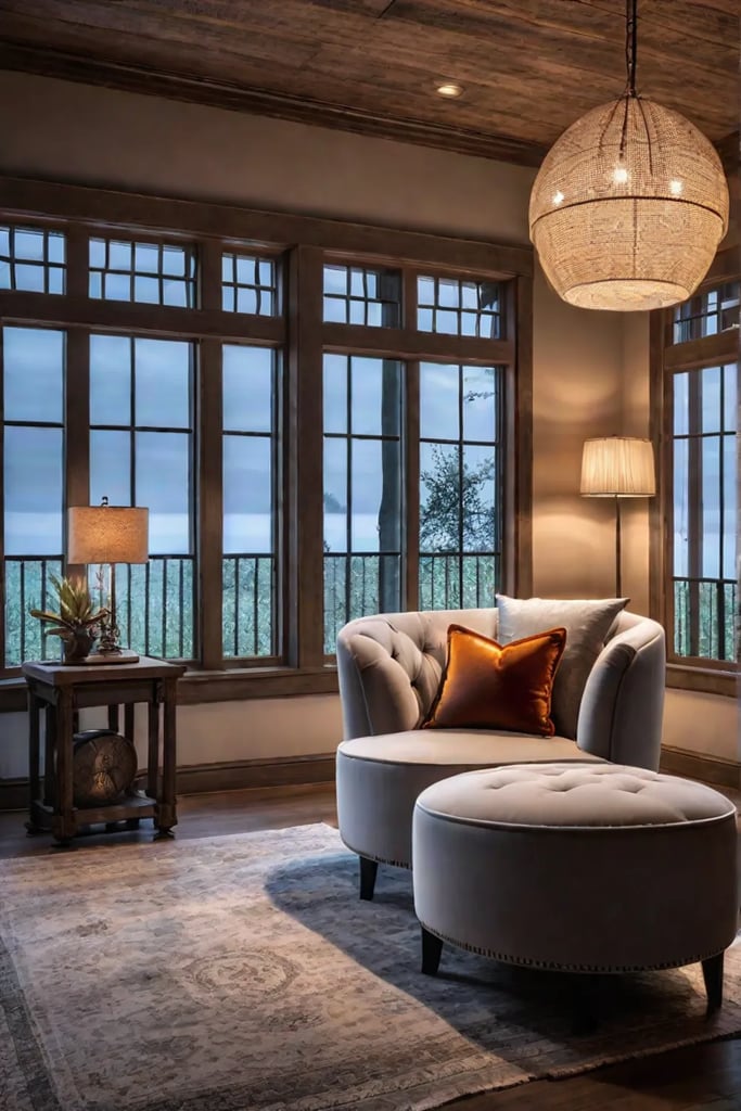 Rustic reading nook with Edison bulb floor lamp