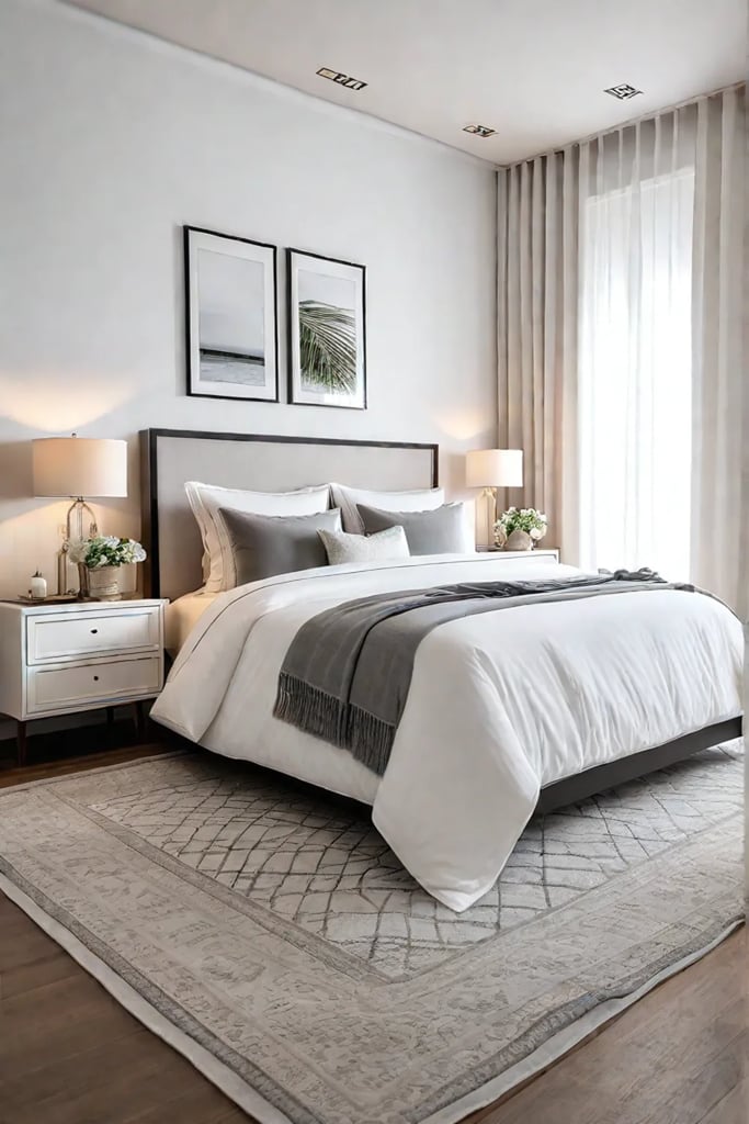 Scandinavian bedroom with distinct sleeping and relaxation areas