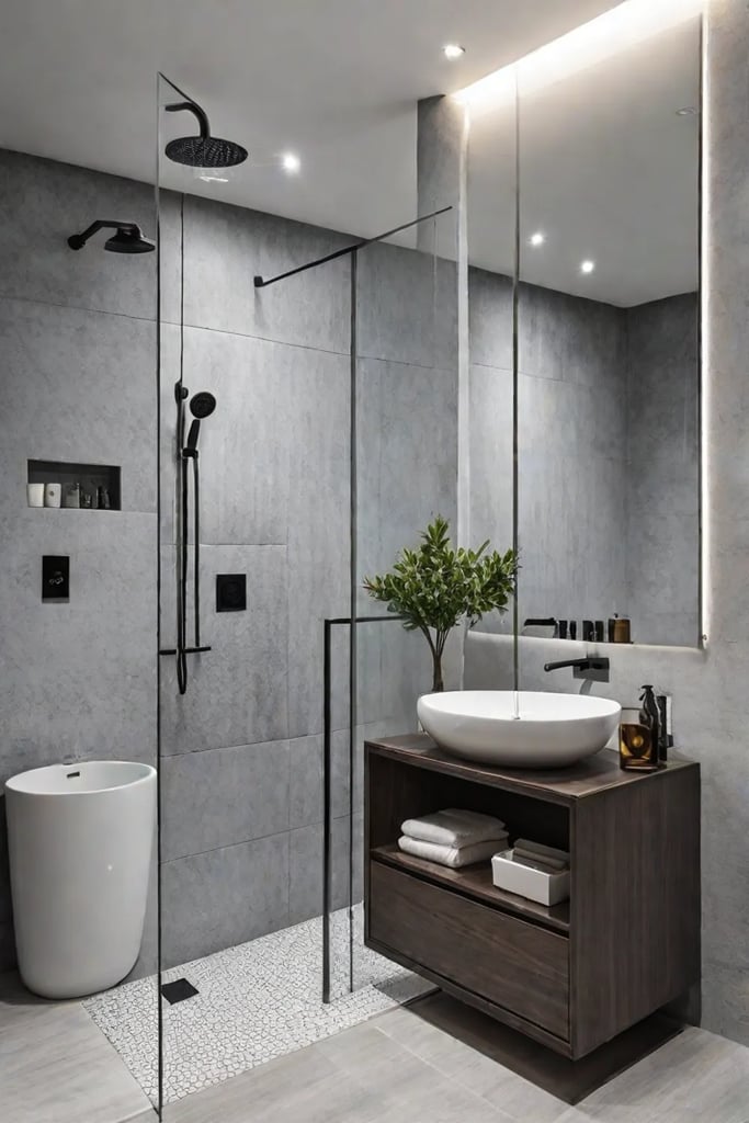 Shower area with mixed textures for visual interest