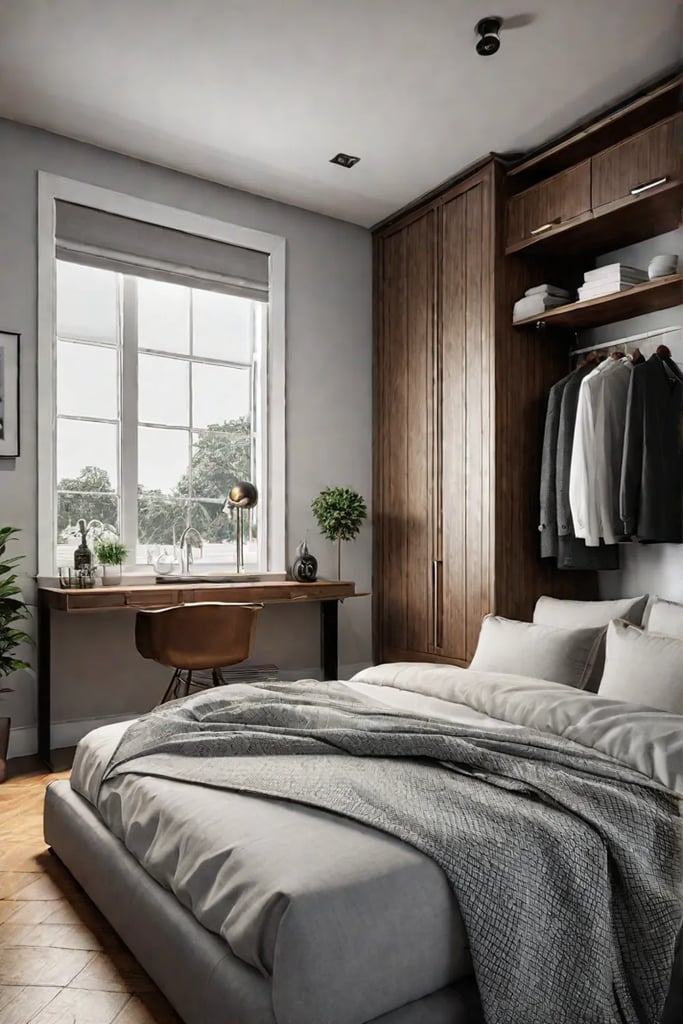 Small apartment bedroom with a Murphy bed for space optimization