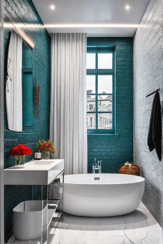 Small bathroom with DIY painted accent wall