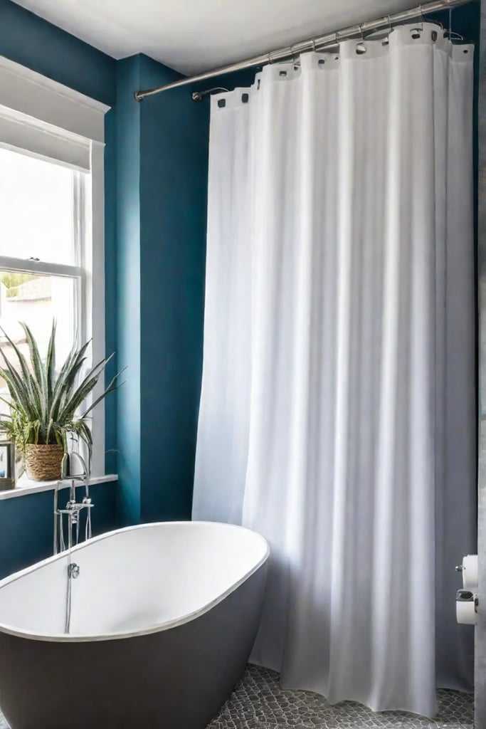 Small bathroom with DIY shower curtain