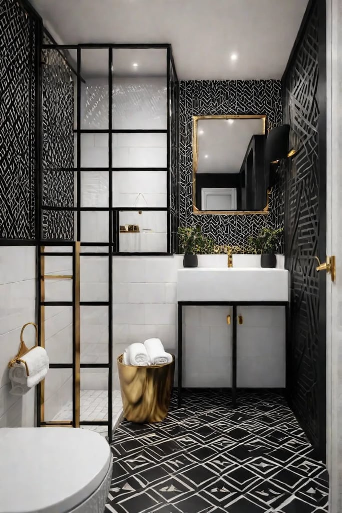 Small bathroom with bold design and geometric shapes