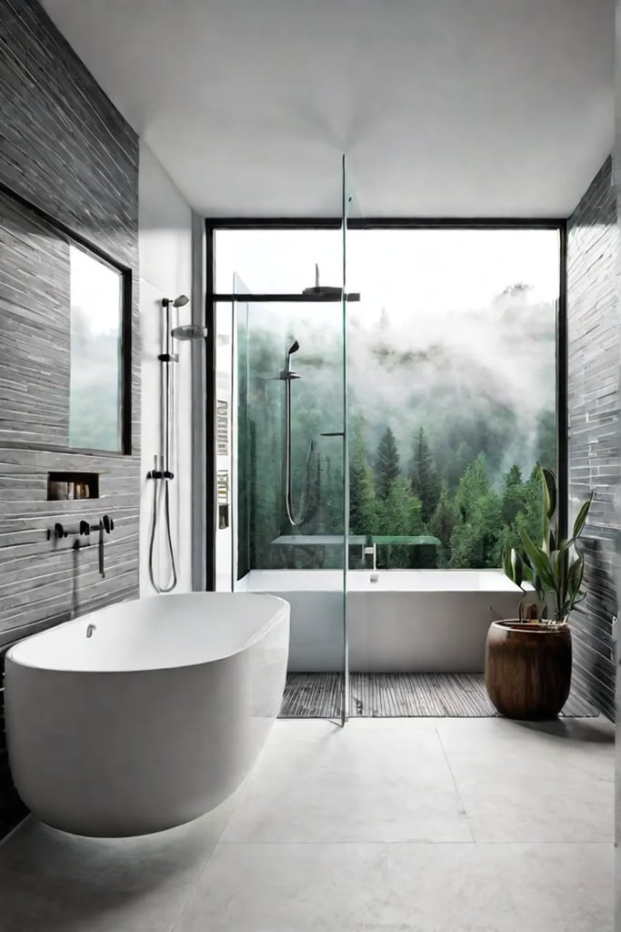 Small bathroom with corner shower and builtin bench