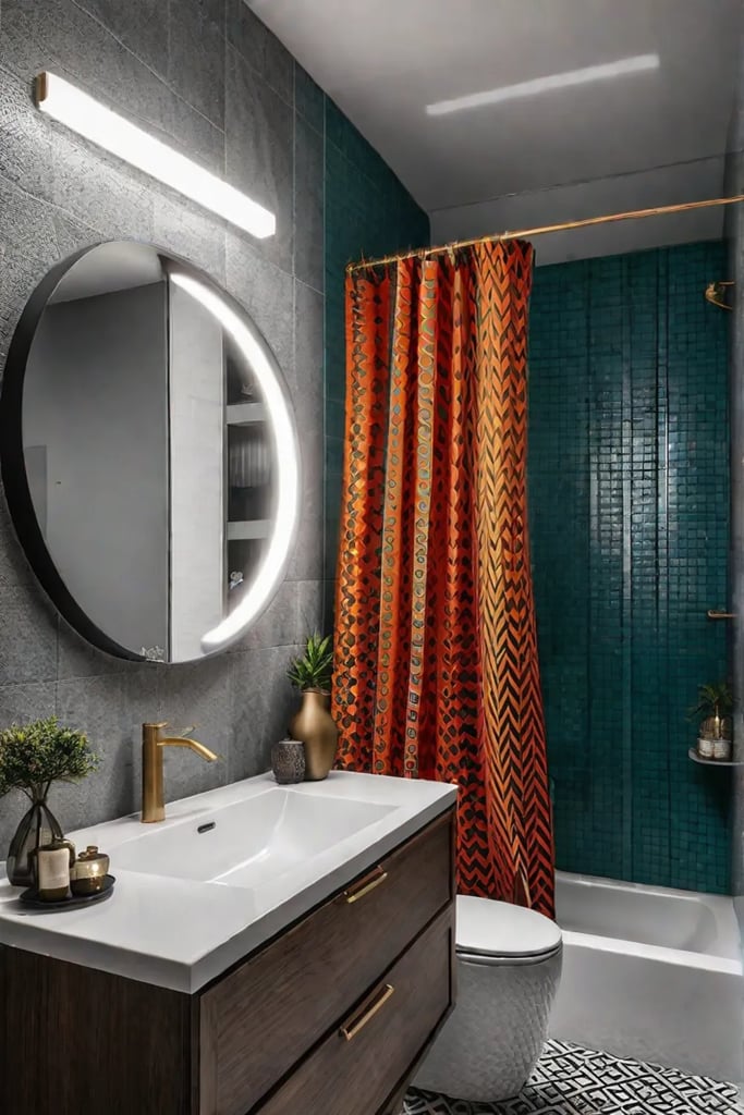 Small bathroom with eclectic design and bold accents