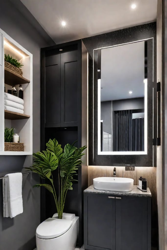 Small bathroom with overthetoilet storage