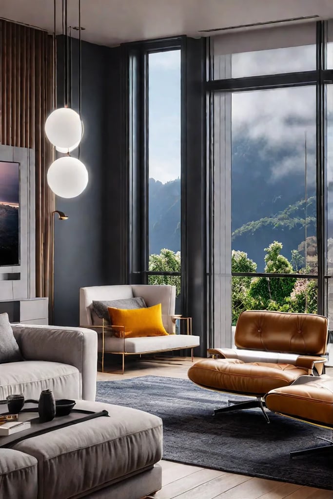 Smart lighting illuminating a cozy living room with a modern entertainment system