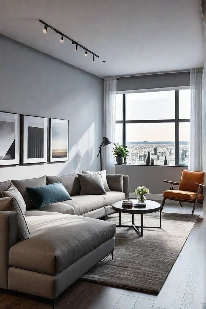 Sustainable living room with ecofriendly furniture and energyefficient lighting