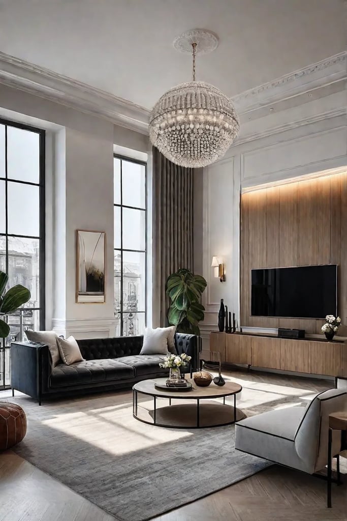 Technologyintegrated living room with smart home devices and voice assistants