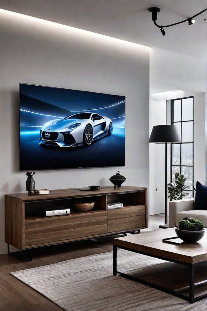 Technologyintegrated living room with smart lighting and voiceactivated assistants