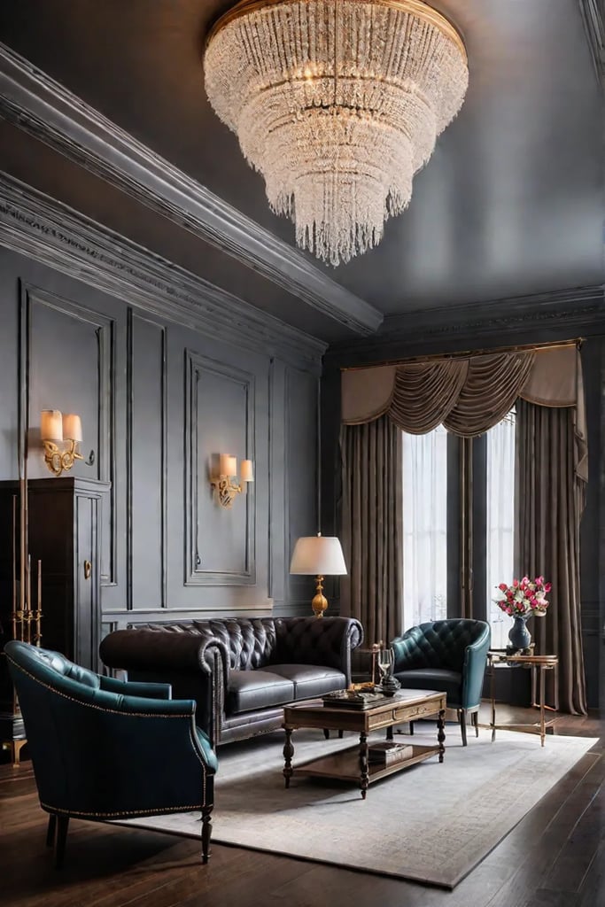 Traditional Living Room with Tufted Leather Sofa