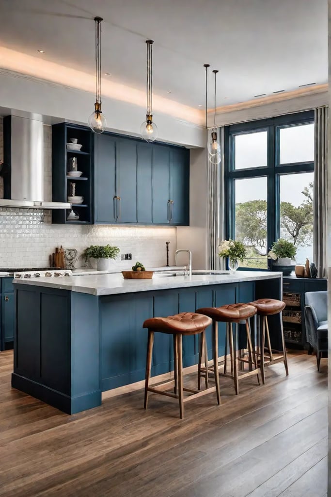 Transitional kitchen island with wood and painted finishes