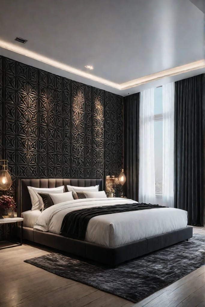 Upholstered headboard with geometric pattern