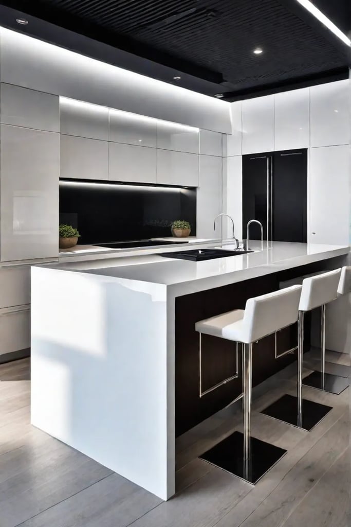 Ushaped kitchen island with quartz countertop and bar seating