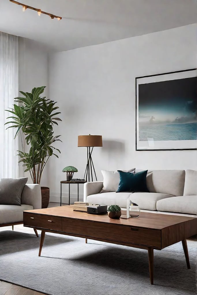 Voiceactivated assistant in a living room with smart home technology