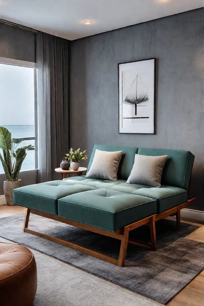 Warm and inviting living room with a futon sofa bed storage ottoman