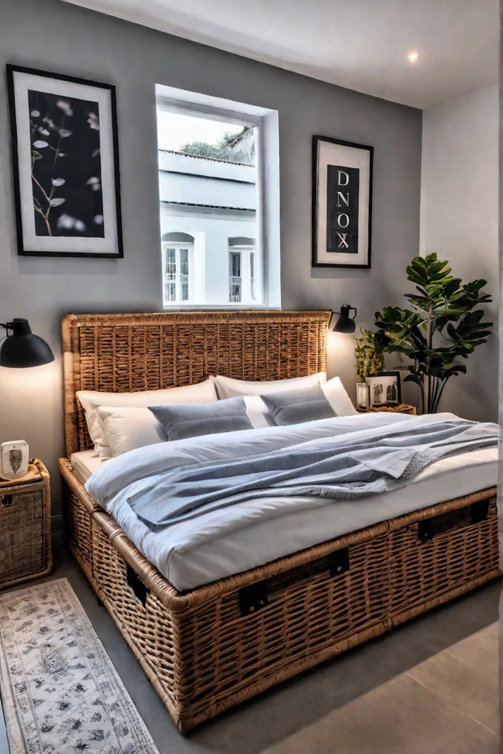 Wicker basket bedding storage solutions