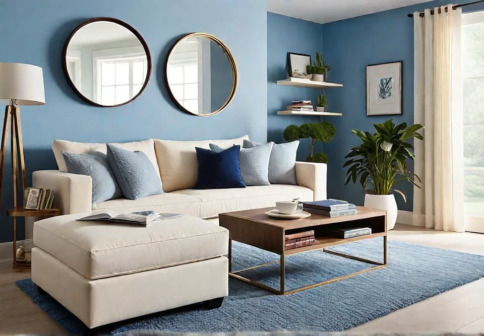 A small living room bathed in natural light featuring a creamcolored sofafeat