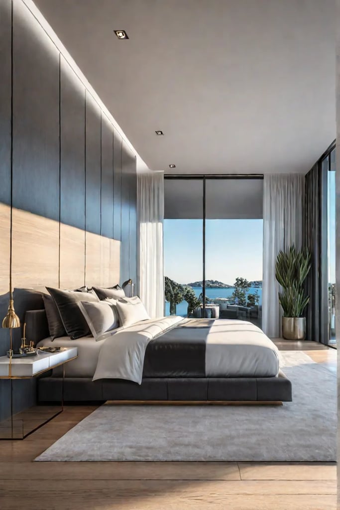 A bedroom with a mirrored closet door reflects natural light creating a bright and airy atmosphere