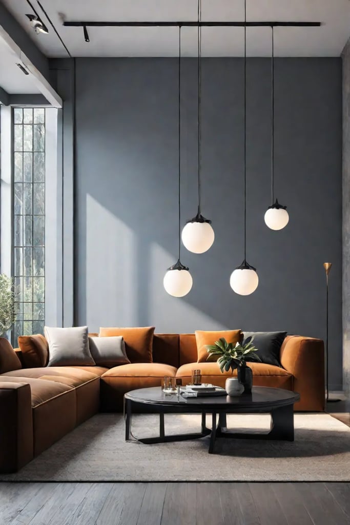 A peaceful living room ambiance created by calming neutral tones and integrated smart home features