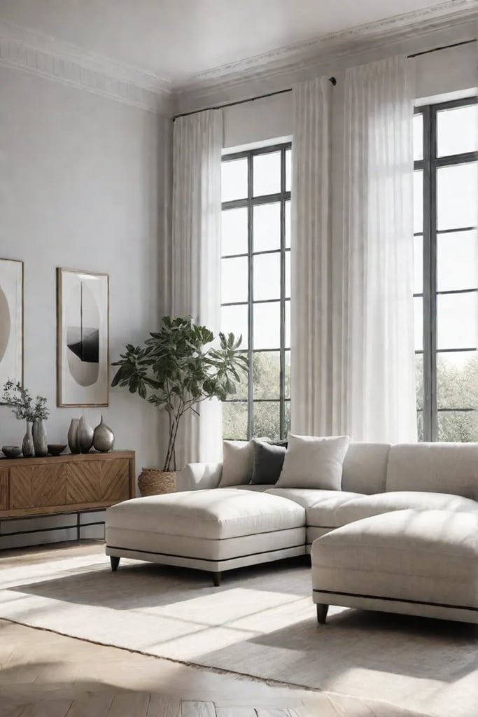 Airy living room with natural light and minimalist furniture