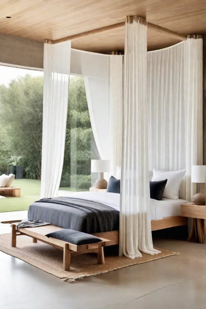 Bedroom with wooden furniture and a view of nature