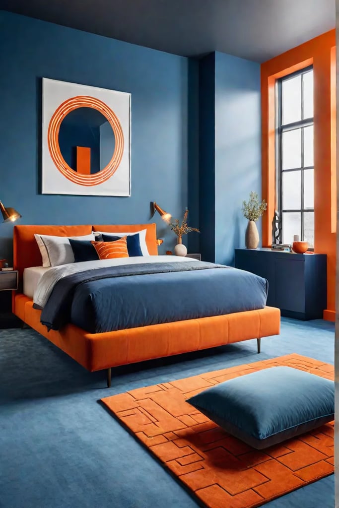 Blue and orange bedroom with minimalist design