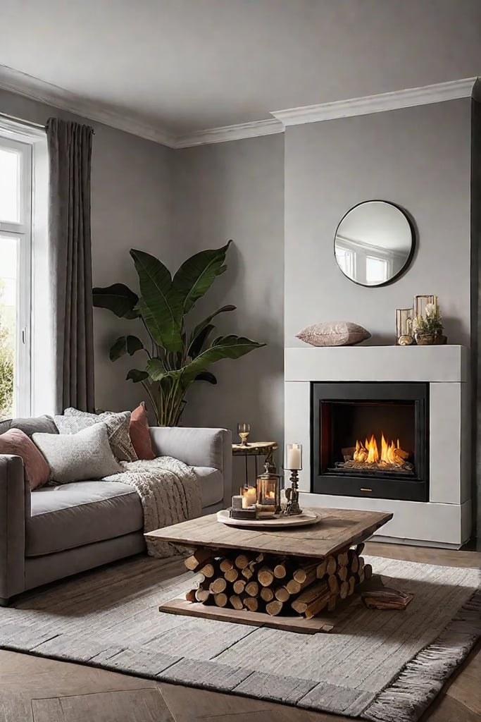 Bohemian living room with bioethanol fireplace