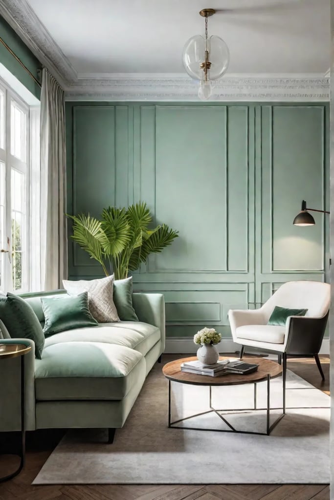 Botanical wallpaper adds a touch of nature to a small living room