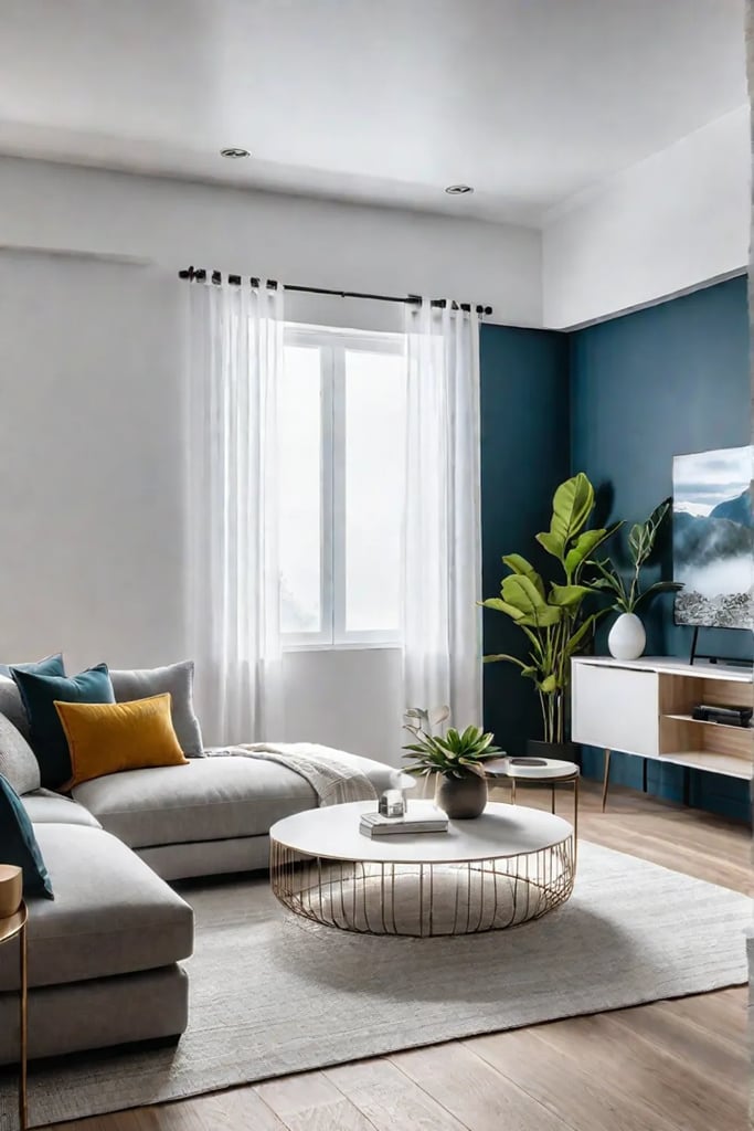 Bright and airy living room with minimalist furniture and shiplap