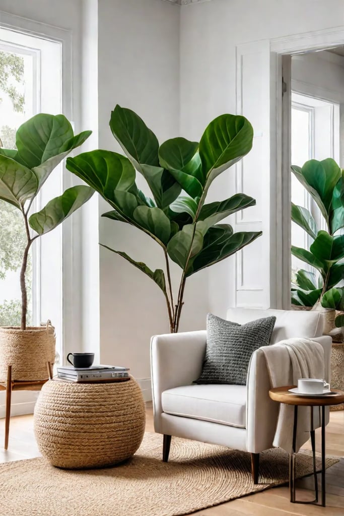 Bright and airy living room with sustainable textiles and plants