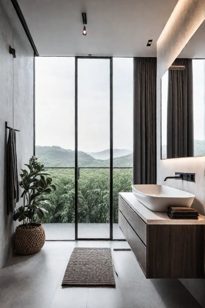 Bright and spacious small bathroom with large mirror