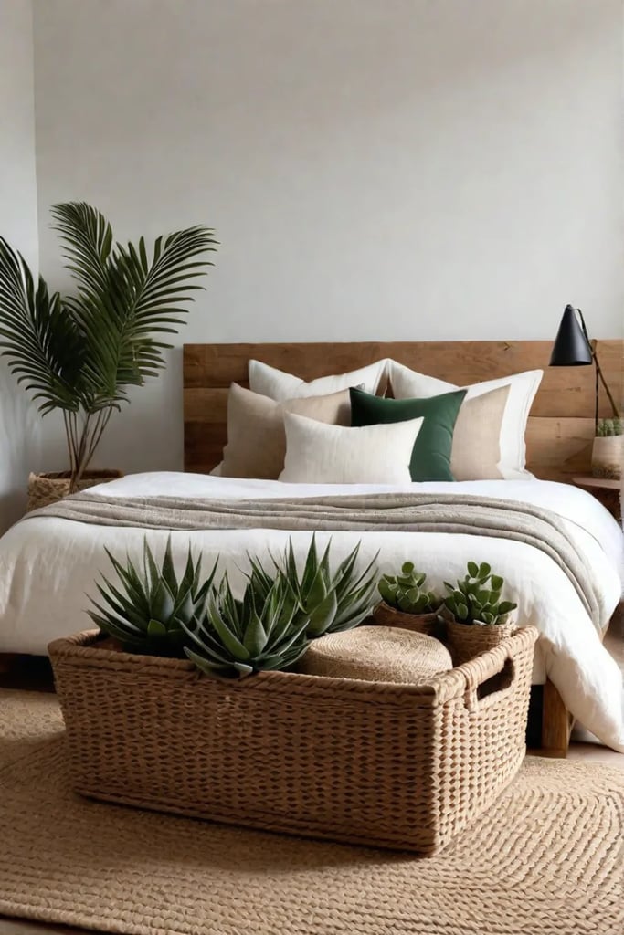 Bringing the outdoors in with natural elements in a minimalist bedroom design