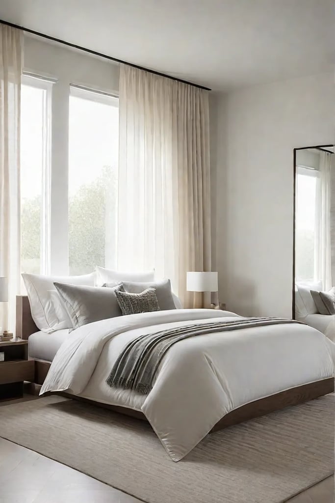 Calm and serene bedroom with platform bed