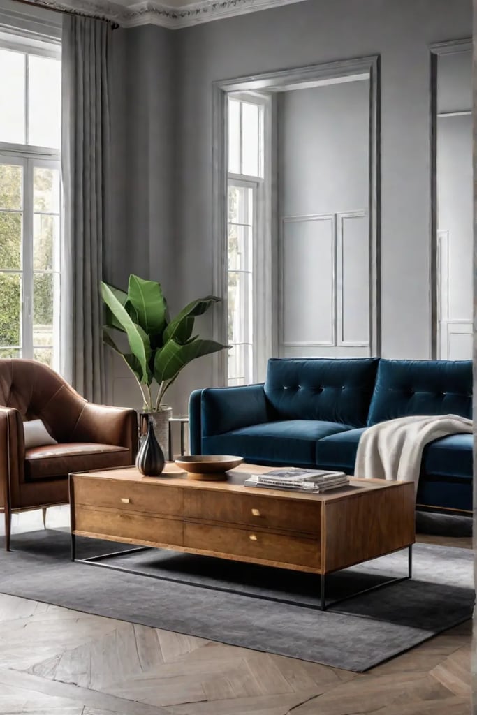 Contemporary living room with mixed textures and materials