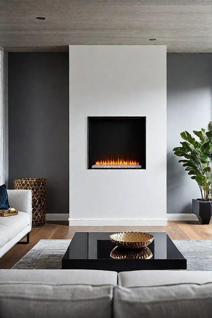 Contemporary living room with sleek fireplace