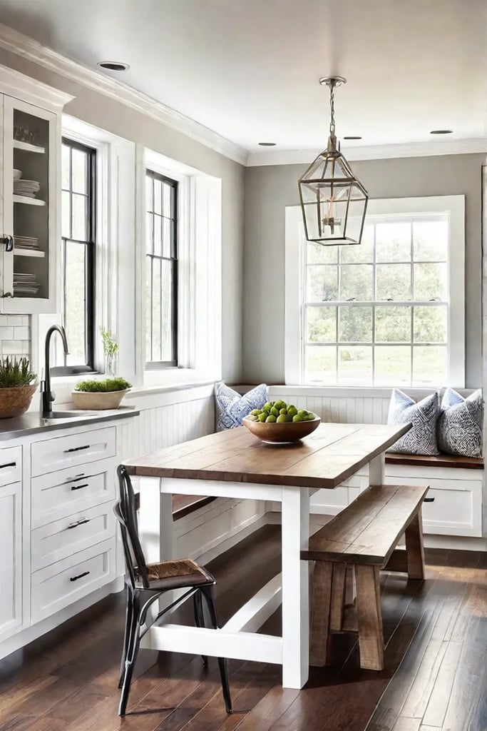 Cozy breakfast nook in a modern farmhouse kitchen