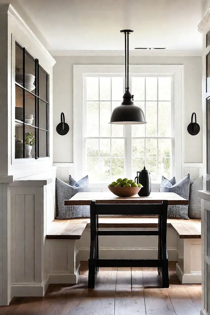 Cozy kitchen corner with black metal lighting
