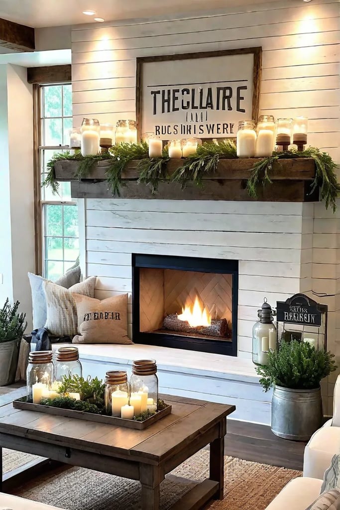 Cozy space with rustic fireplace decor