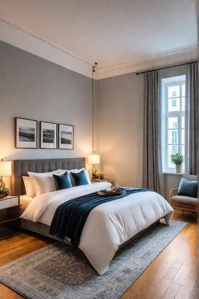 Dimmable wall sconces create a romantic ambiance in a small bedroom