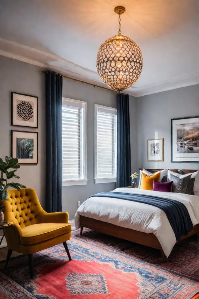 Eclectic small bedroom design with a mix of colors patterns and textures