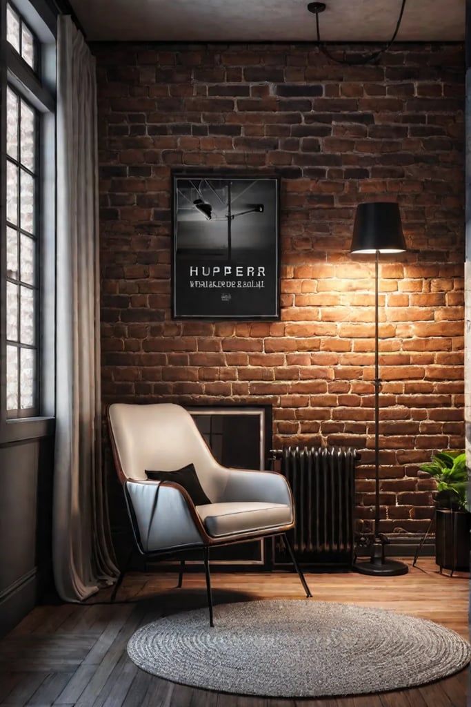 Edgy bedroom with exposed brick and metal accents
