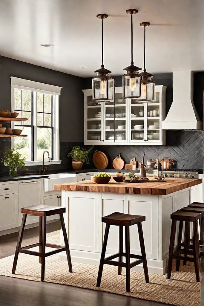 Farmhouse kitchen island with butcher block countertop