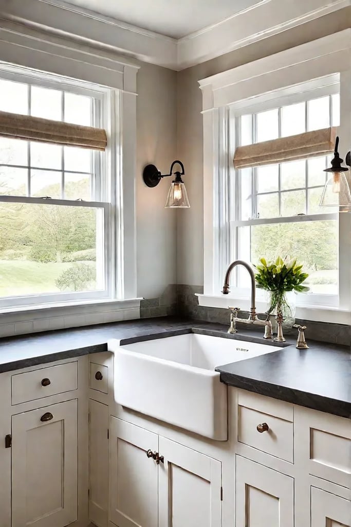 Farmhouse kitchen sink with sconces