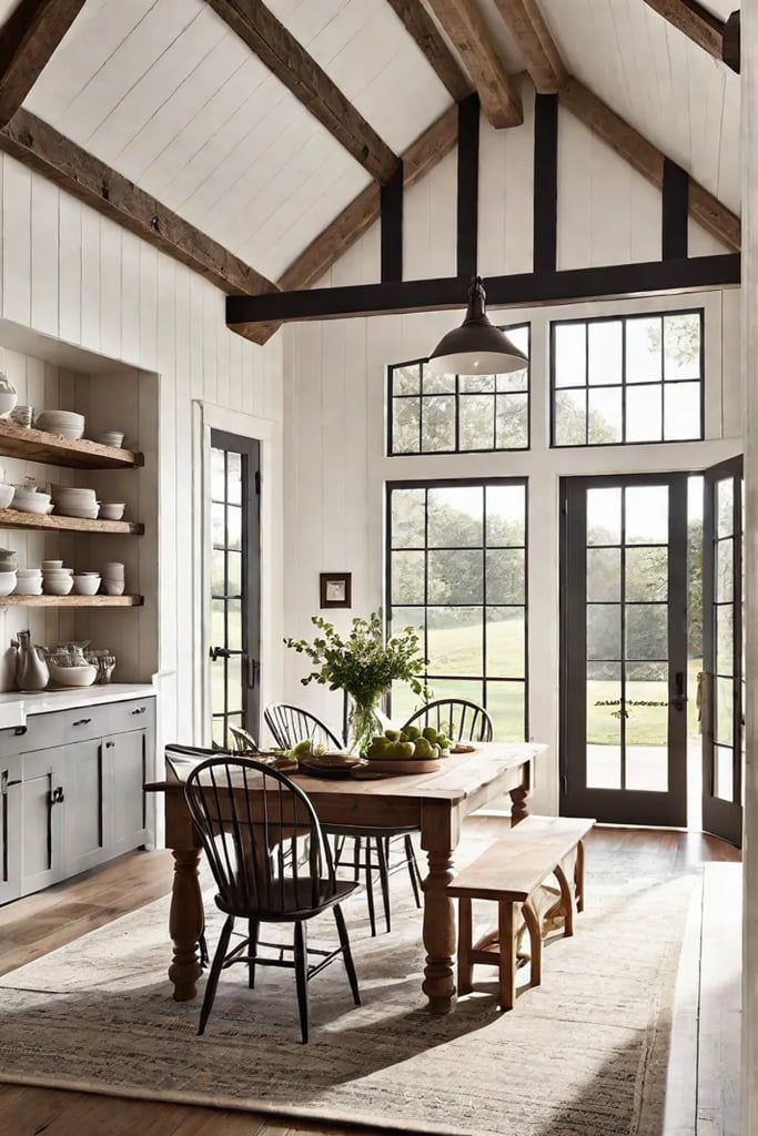 Farmhouse kitchen view through an open doorway