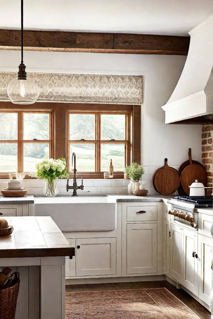 Farmhouse kitchen with exposed brick and mixed textures
