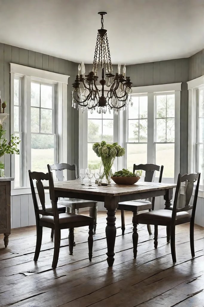Farmhouse kitchen with vintage chandelier