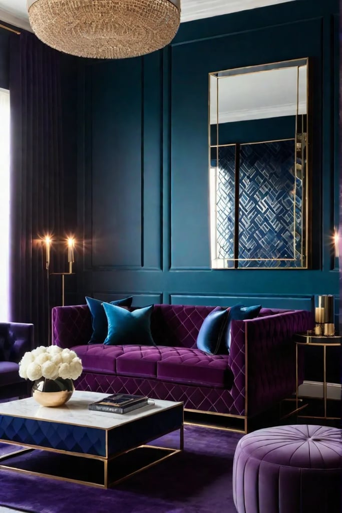 Glamorous living space with metallic accents and luxurious textures