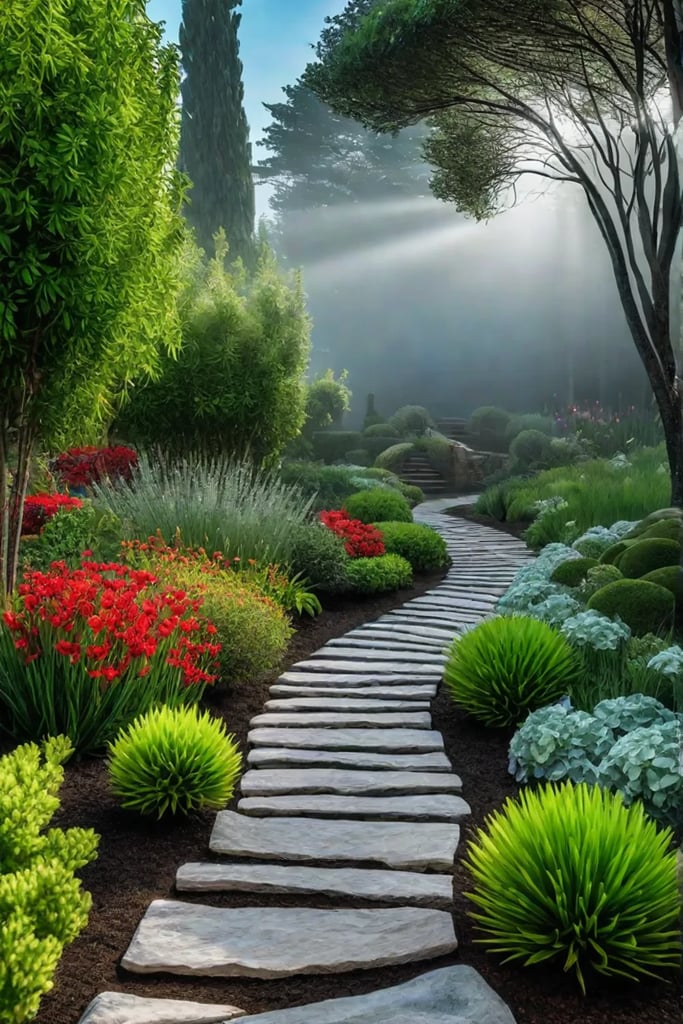 Harmonious blend of natural stone and lush greenery