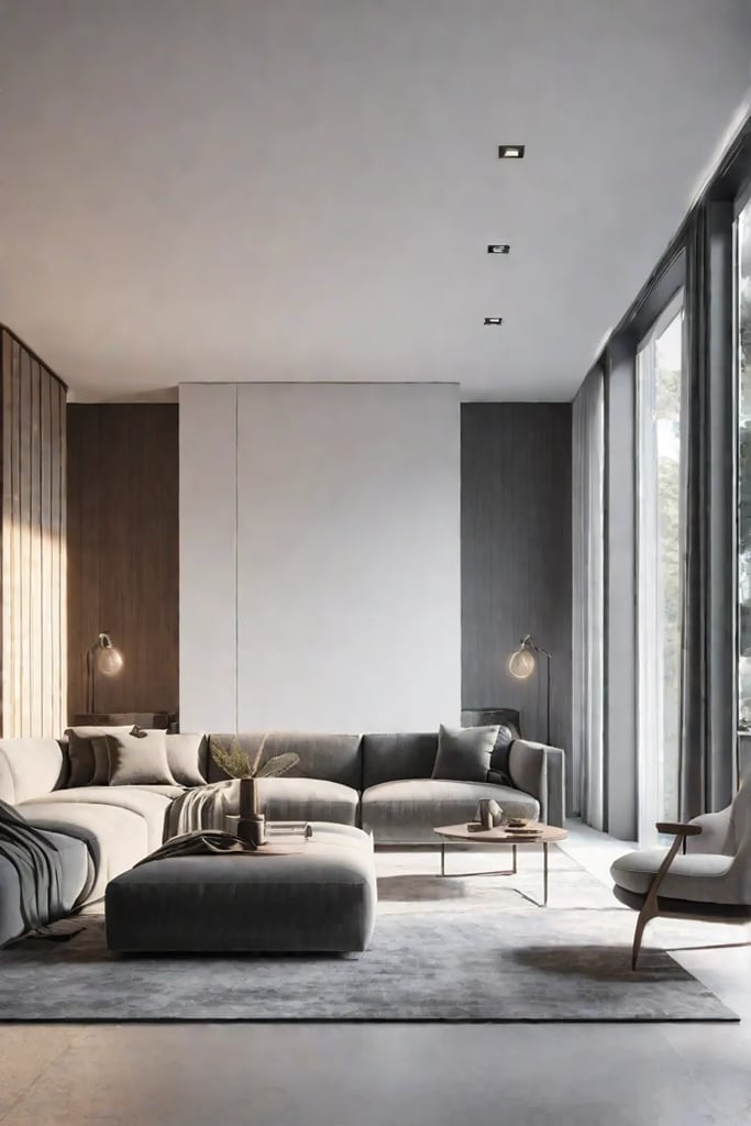 Hidden smart home sensors and speakers maintain a minimalist aesthetic in a modern living room